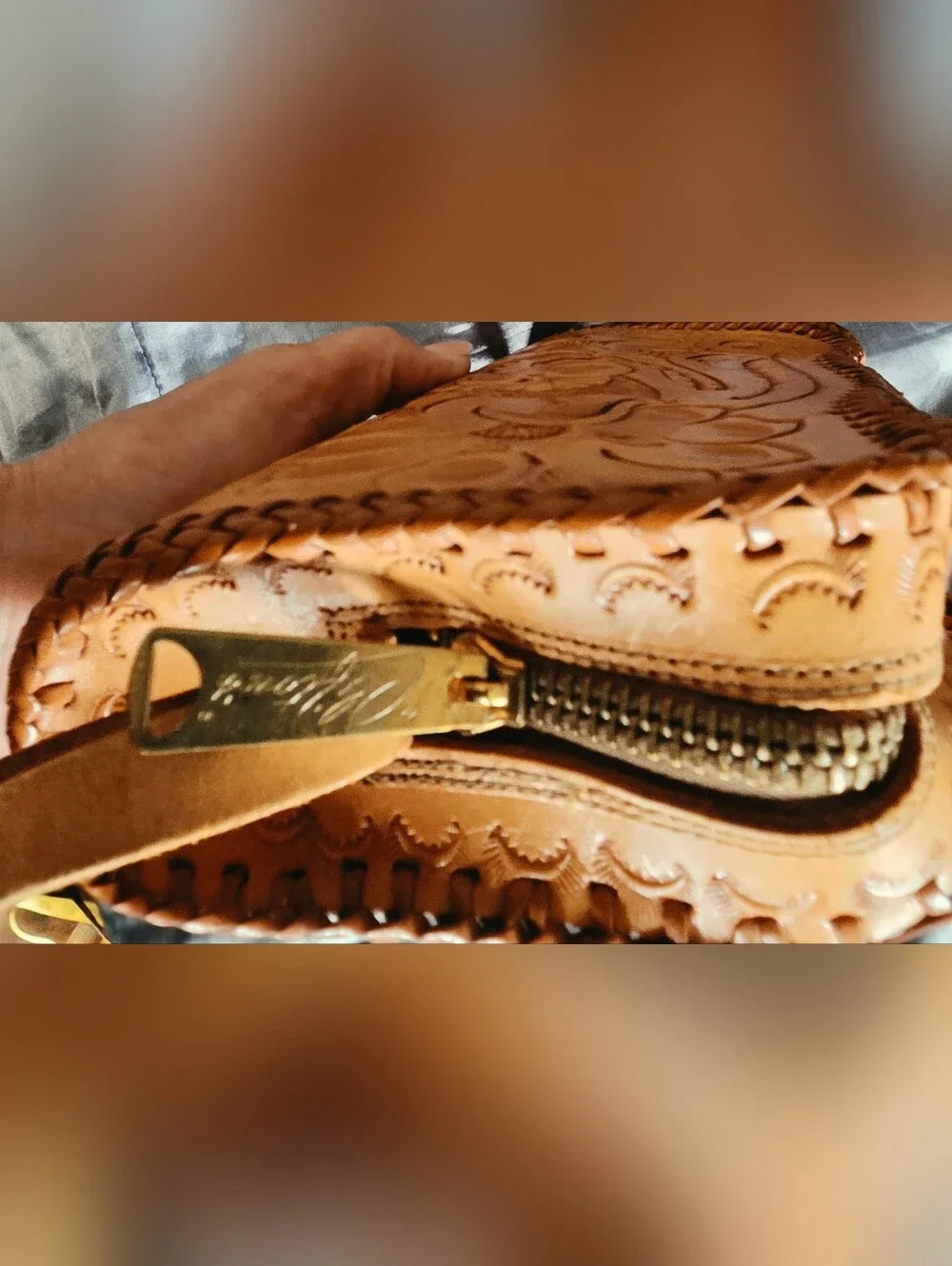 Vintage CLIFTON'S Handmade Hand Tooled Leather Clutch Wristlet